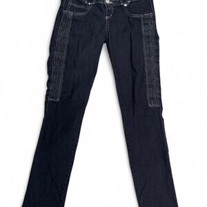 dark wash low rise jeans